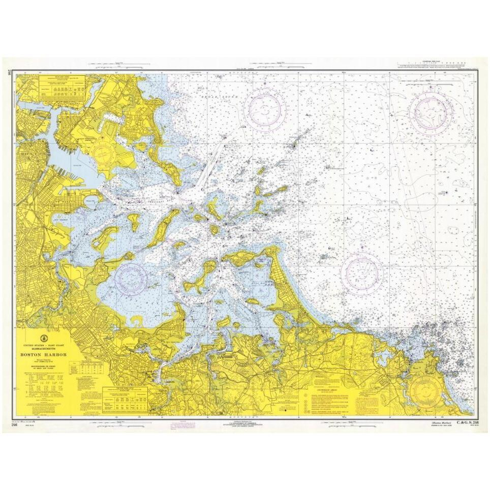 Nautical Chart - Boston Harbor ca. 1970-Paper Art-46&quotx36"