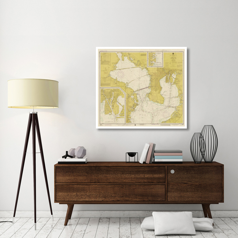 Nautical Chart - Tampa Bay - Northern Part ca. 1975 - Sepia Tinted-Paper Art-46&quotx41"