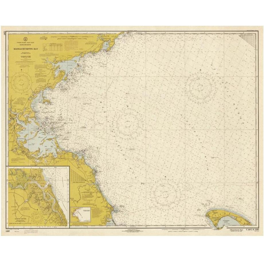 Nautical Chart - Massachusetts Bay ca. 1970 - Sepia Tinted-Paper Art-24&quotx20"