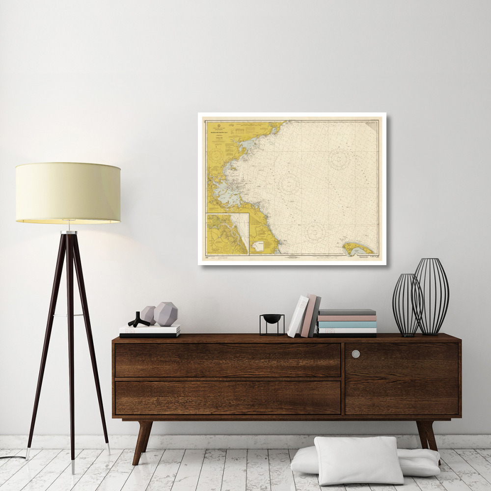 Nautical Chart - Massachusetts Bay ca. 1970 - Sepia Tinted-Paper Art-46&quotx37"