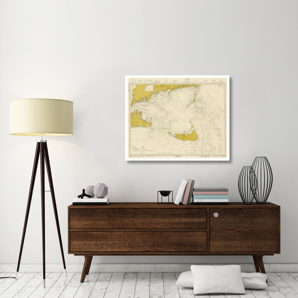Nautical Chart - Nantucket Sound and Approaches ca. 1973 - Sepia Tinted-Paper Art-42&quotx34"