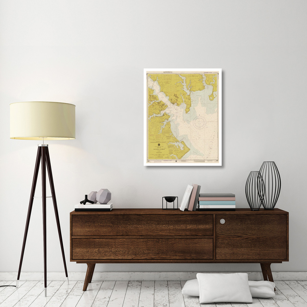 Nautical Chart - Annapolis Harbor ca. 1975 - Sepia Tinted-Paper Art-30&quotx38"