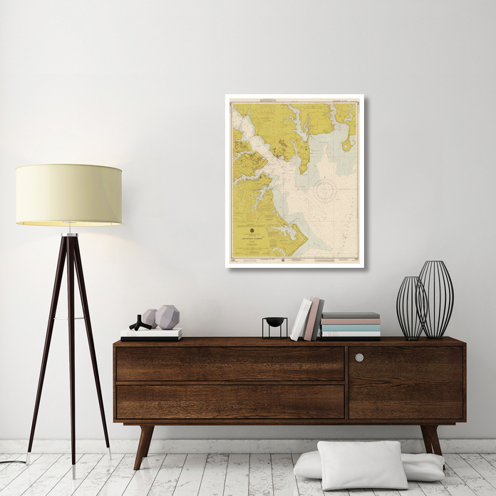 Nautical Chart - Annapolis Harbor ca. 1975 - Sepia Tinted-Paper Art-34&quotx42"