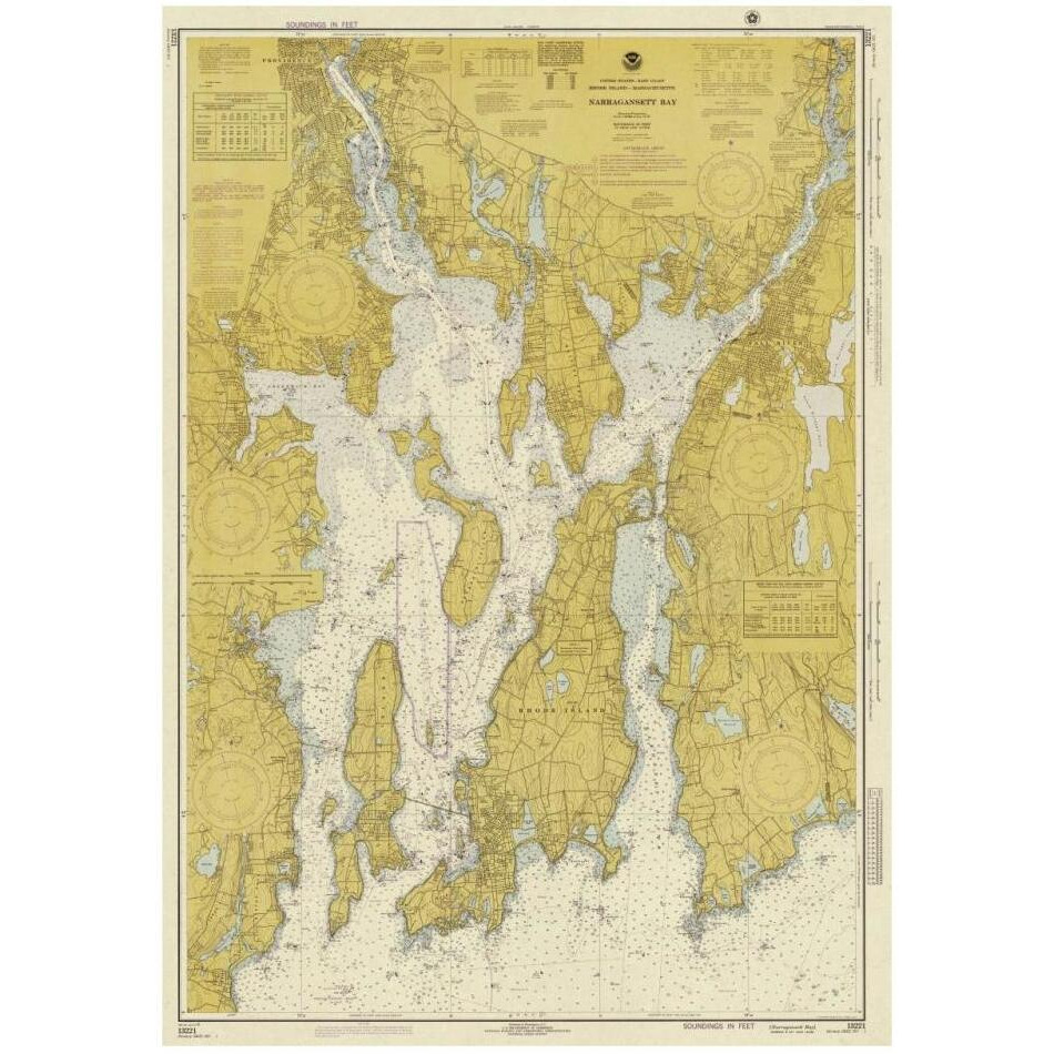 Nautical Chart - Narragansett Bay ca. 1975 - Sepia Tinted-Paper Art-23&quotx32"