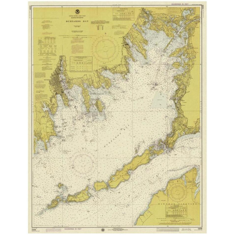 Nautical Chart - Buzzards Bay ca. 1974 - Sepia Tinted-Paper Art-25&quotx32"