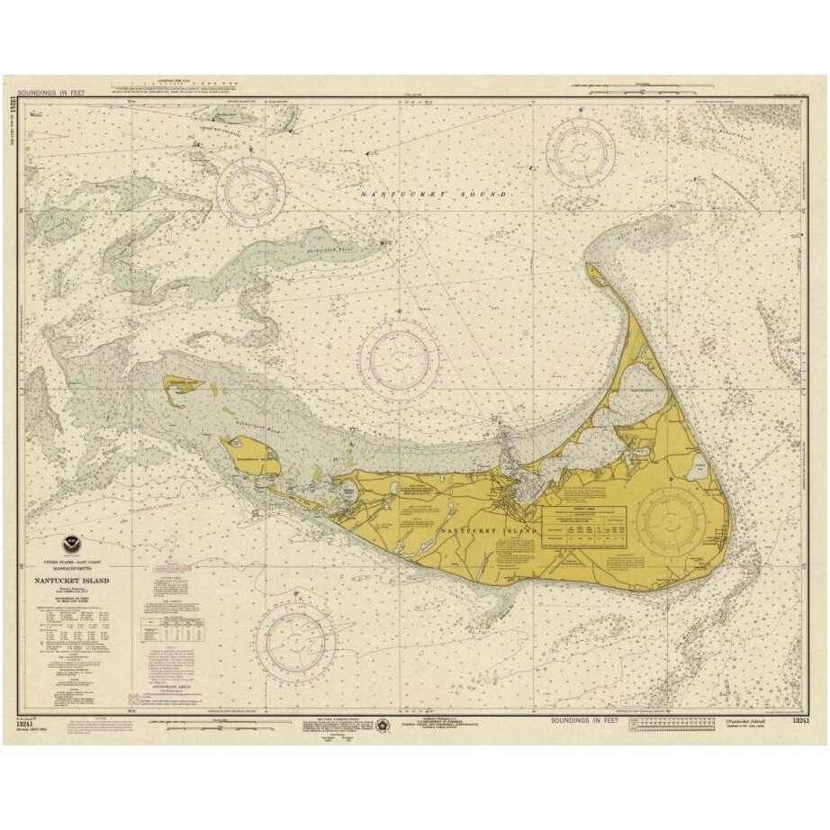 Nautical Chart - Nantucket Island ca. 1975 - Sepia Tinted-Paper Art-24&quotx20"
