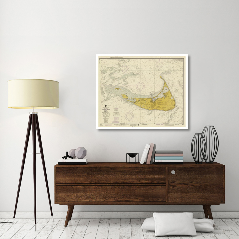 Nautical Chart - Nantucket Island ca. 1975 - Sepia Tinted-Paper Art-46&quotx38"