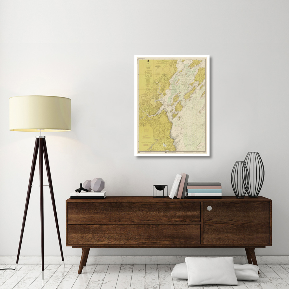 Nautical Chart - Portland Harbor and Vicinity ca. 1974 - Sepia Tinted-Paper Art-31&quotx42"