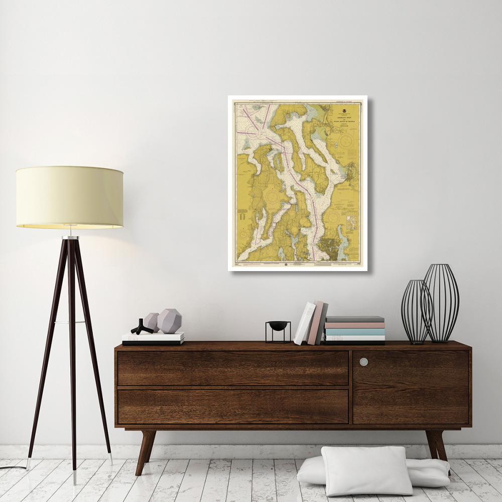 Nautical Chart - Admiralty Inlet and Puget Sound to Seattle ca. 1975 - Sepia Tinted-Paper Art-34&quotx42"
