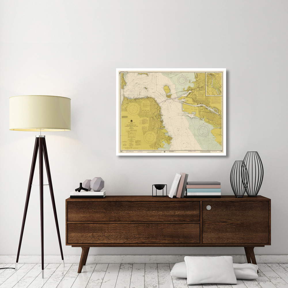 Nautical Chart - San Francisco Bay ca. 1975 - Sepia Tinted-Paper Art-46&quotx36"