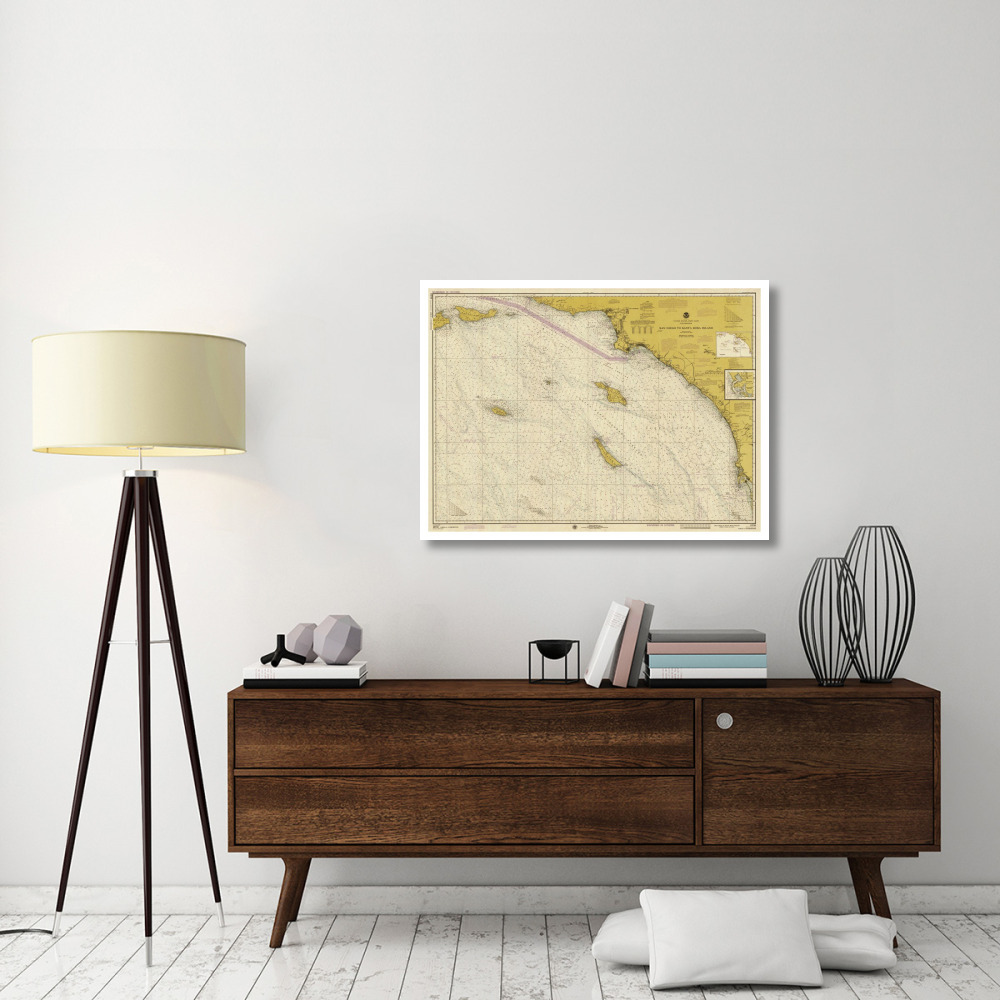 Nautical Chart - San Diego to Santa Rosa Island ca. 1975 - Sepia Tinted-Paper Art-42&quotx31"