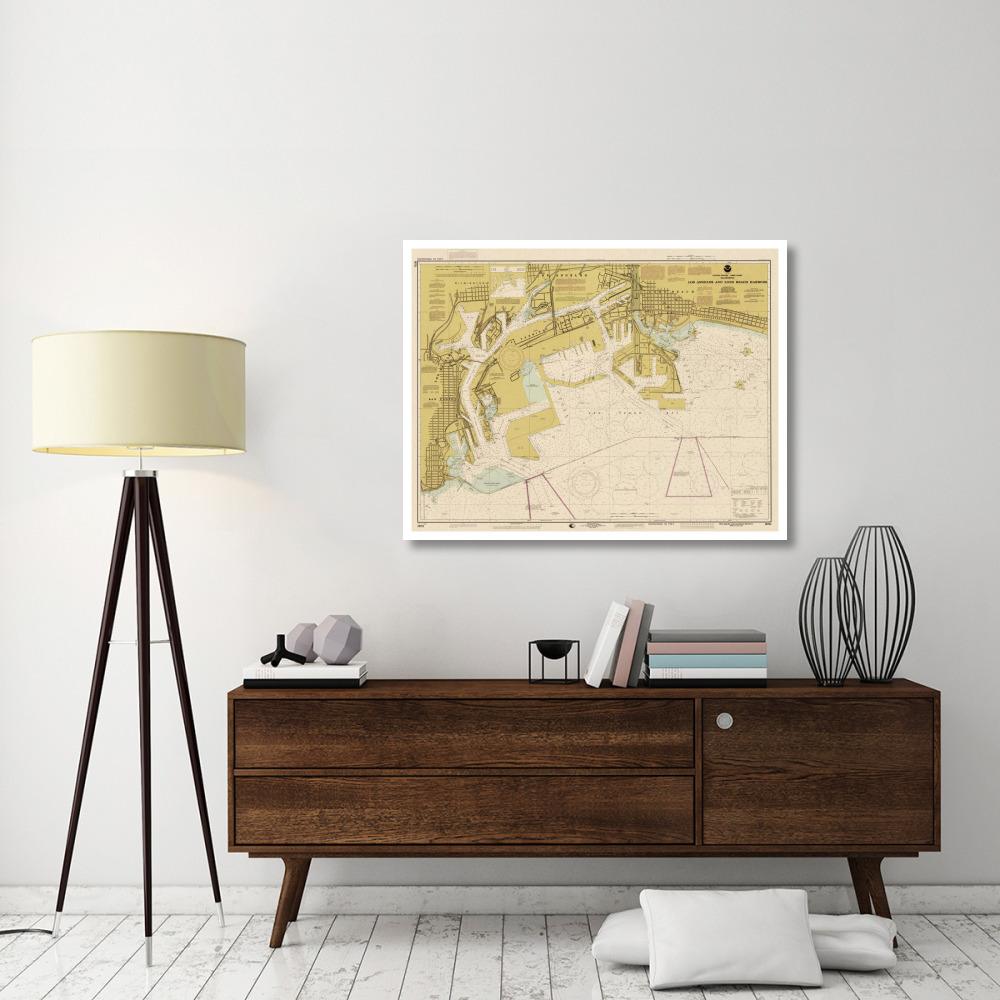 Nautical Chart - Los Angeles and Long Beach Harbors ca. 1998 - Sepia Tinted-Paper Art-46&quotx36"