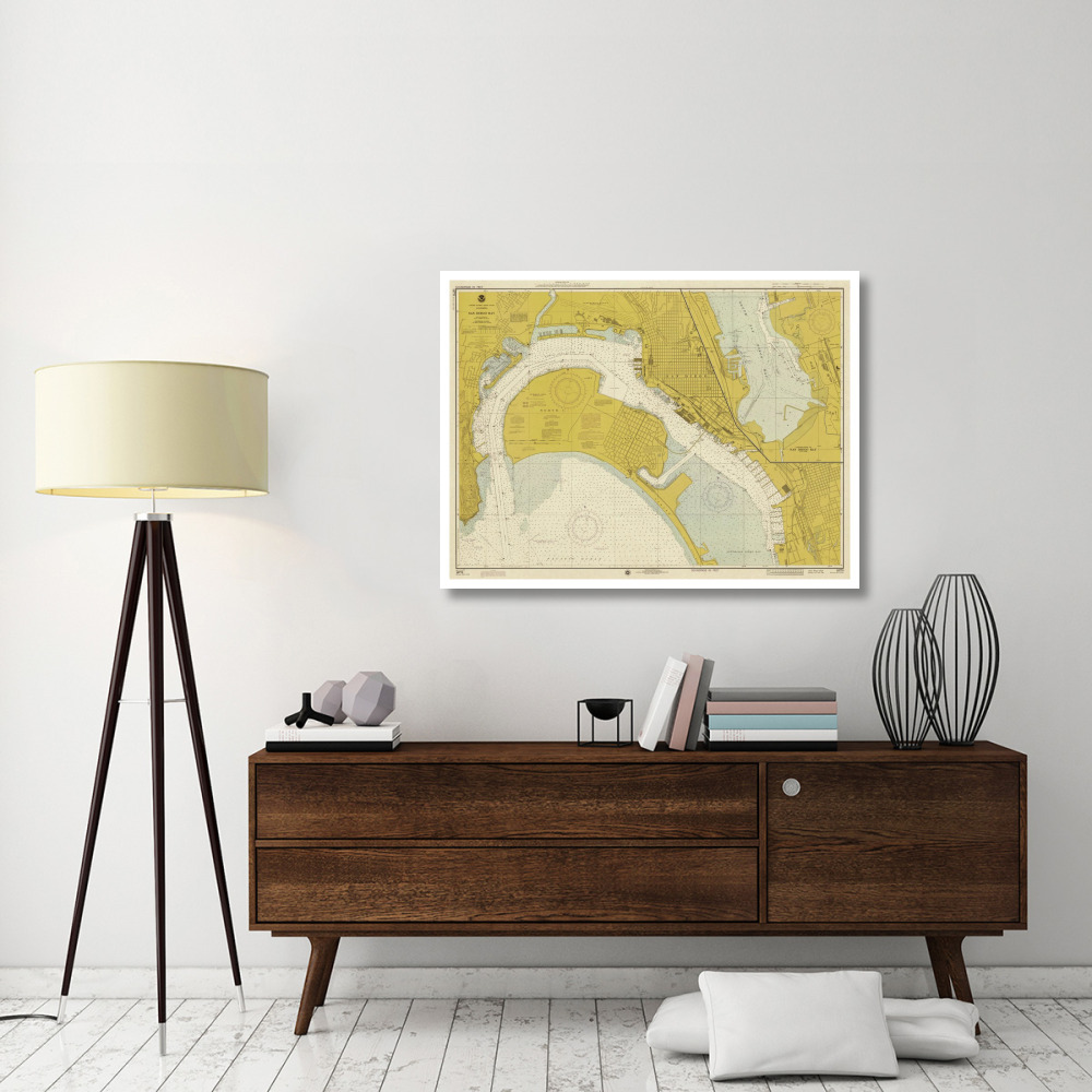 Nautical Chart - San Diego Bay ca. 1974 - Sepia Tinted-Paper Art-46&quotx35"