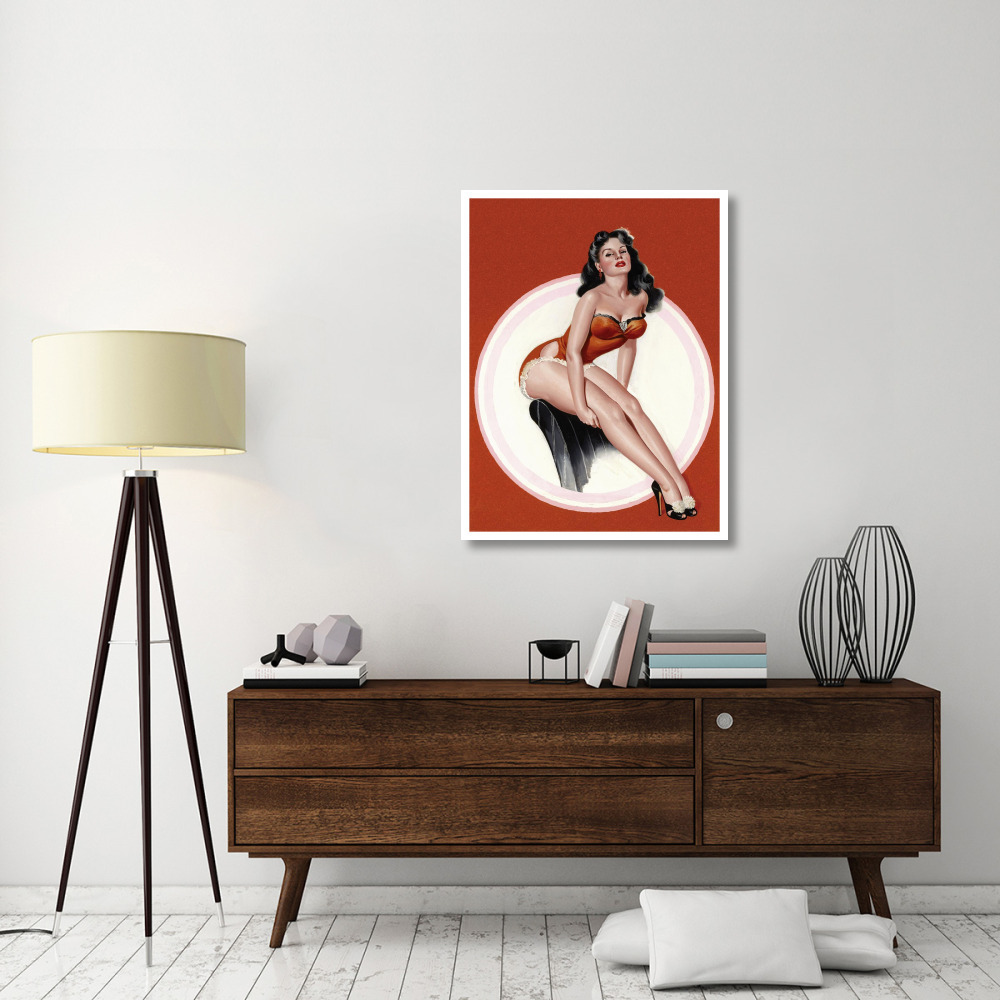 Mid-Century Pin-Ups - Eyeful Magazine - Brunette in a Red Bathing suit-Paper Art-32&quotx42"