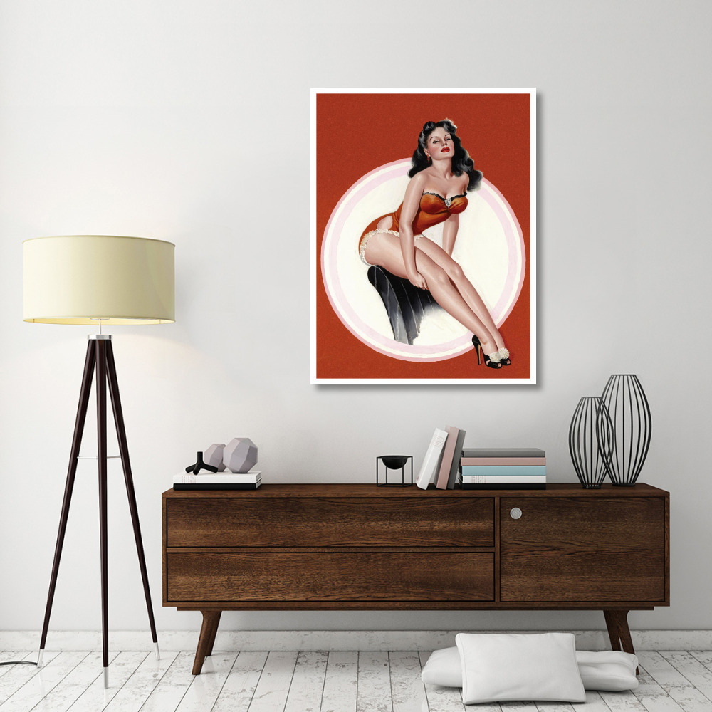 Mid-Century Pin-Ups - Eyeful Magazine - Brunette in a Red Bathing suit-Paper Art-38&quotx50"