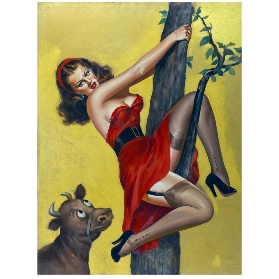 Mid-Century Pin-Ups - Moo - Up a tree-Paper Art-20&quotx26"
