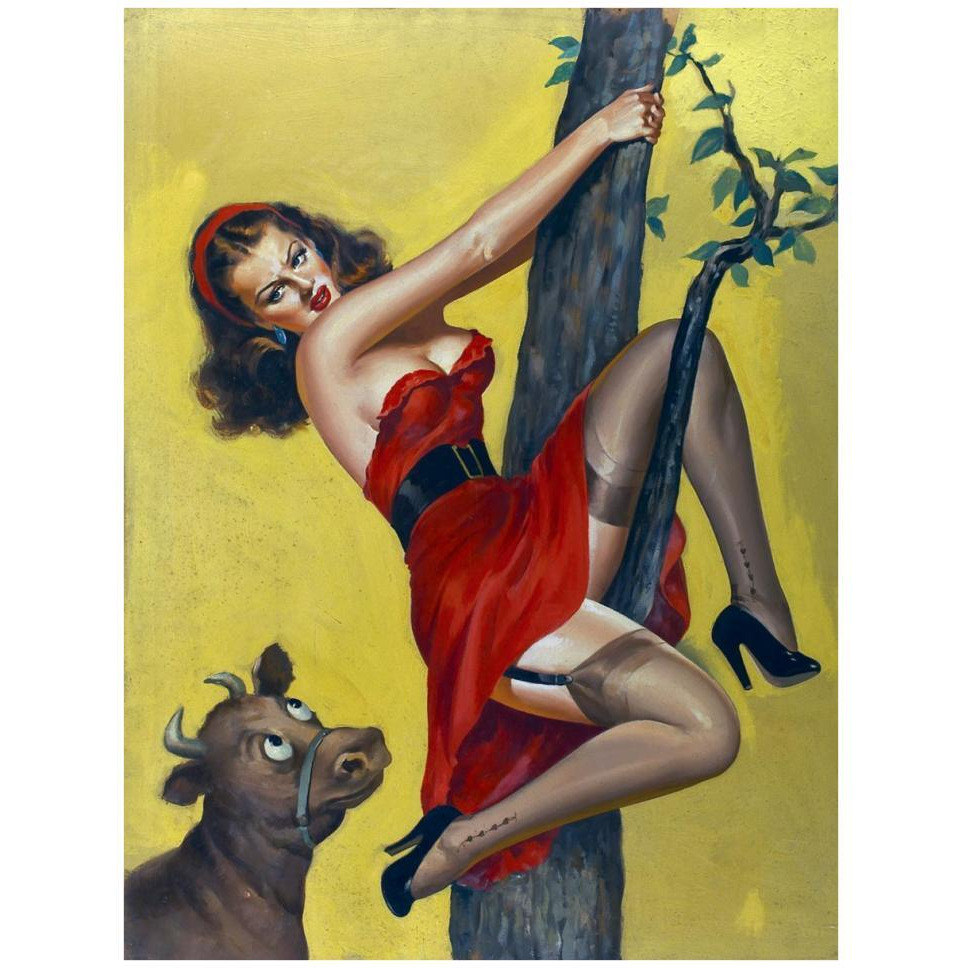 Mid-Century Pin-Ups - Moo - Up a tree-Paper Art-32&quotx42"