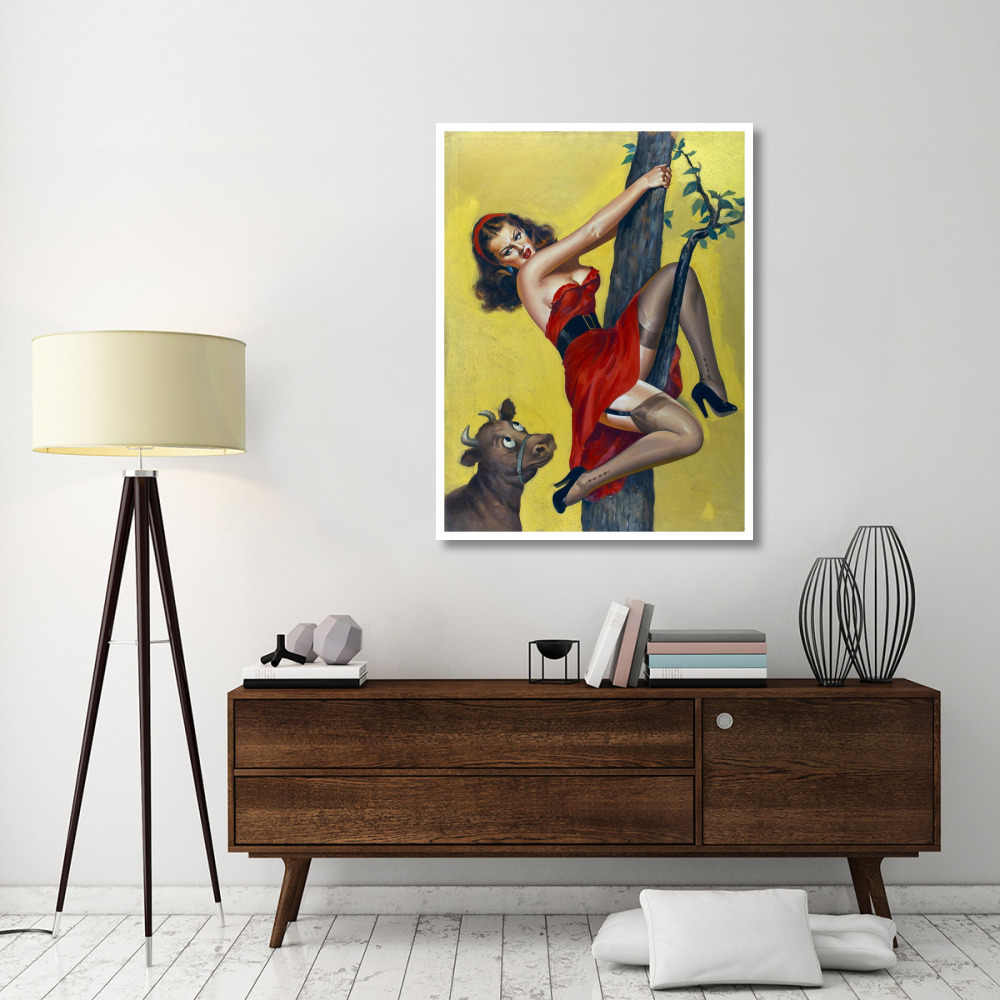 Mid-Century Pin-Ups - Moo - Up a tree-Paper Art-38&quotx50"