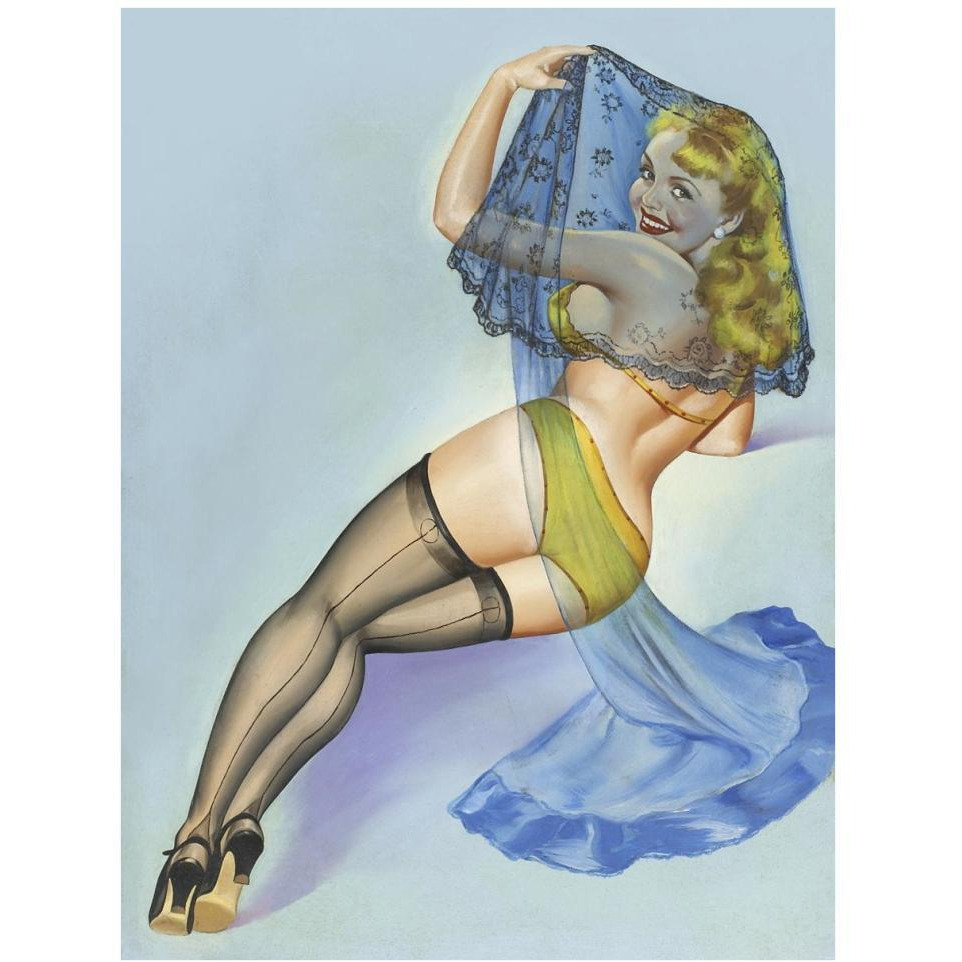 Mid-Century Pin-Ups - The Veil-Paper Art-32&quotx42"