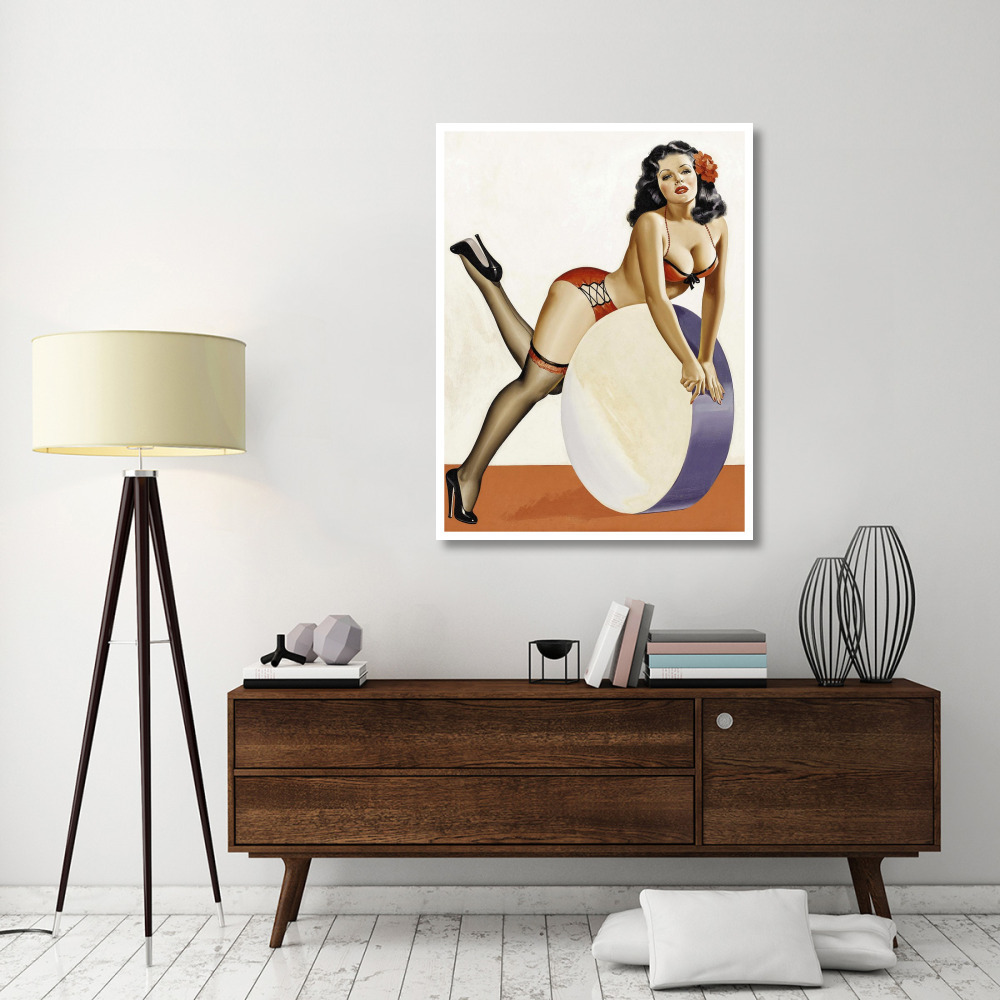 Mid-Century Pin-Ups - Over a drum-Paper Art-38&quotx50"