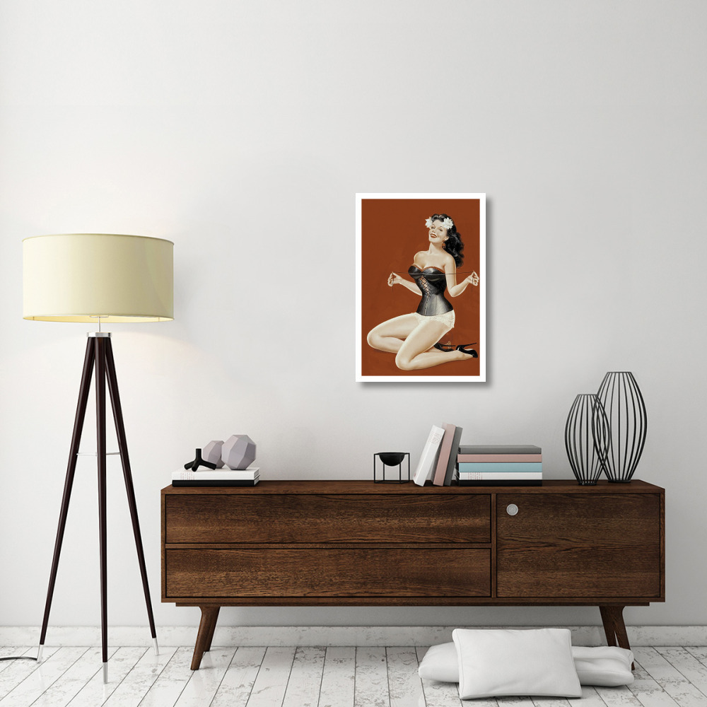 Mid-Century Pin-Ups - Lacing her bra-Paper Art-22&quotx32"