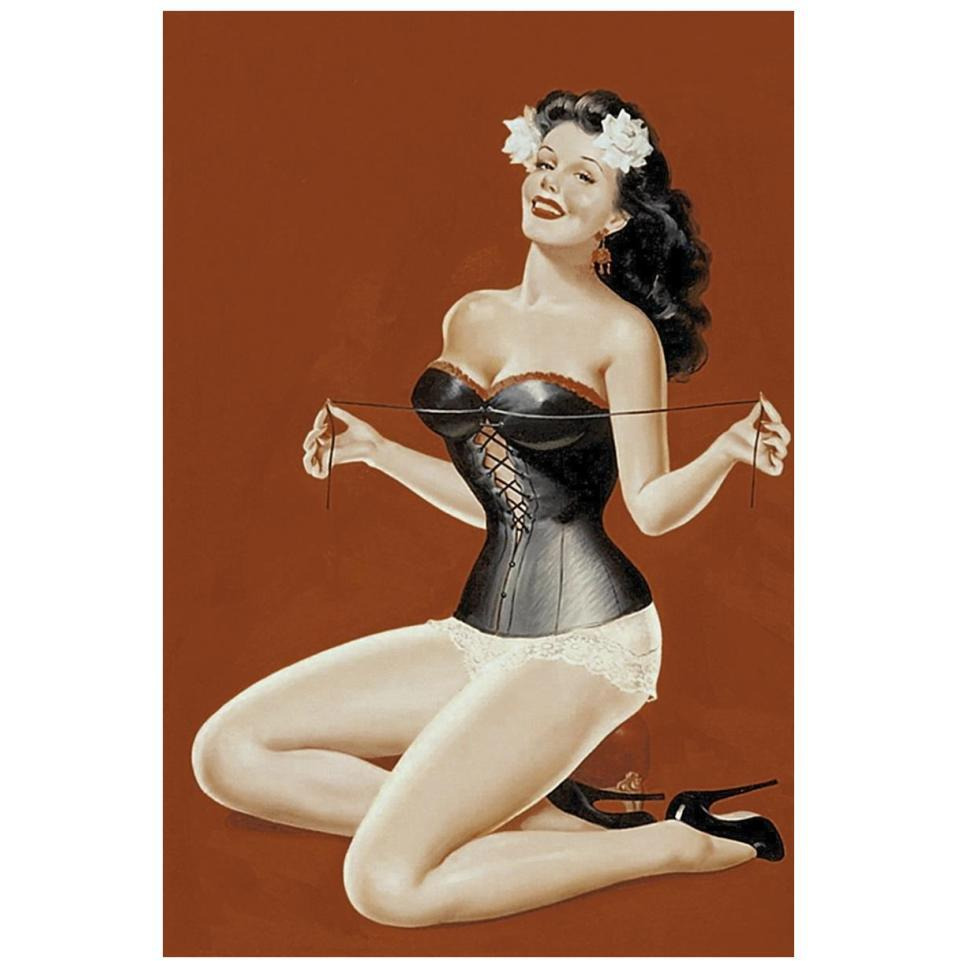 Mid-Century Pin-Ups - Lacing her bra-Paper Art-26&quotx38"