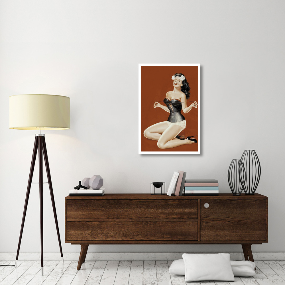 Mid-Century Pin-Ups - Lacing her bra-Paper Art-26&quotx38"