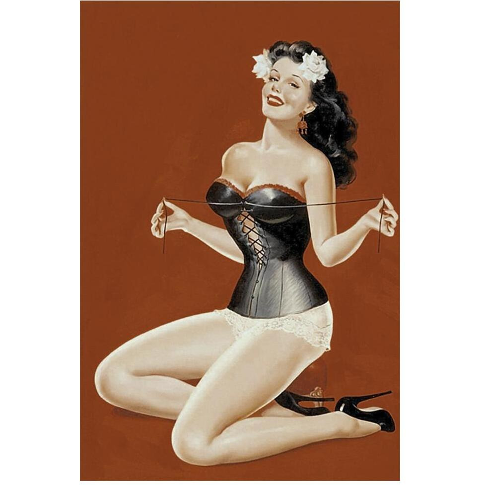 Mid-Century Pin-Ups - Lacing her bra-Paper Art-42&quotx62"