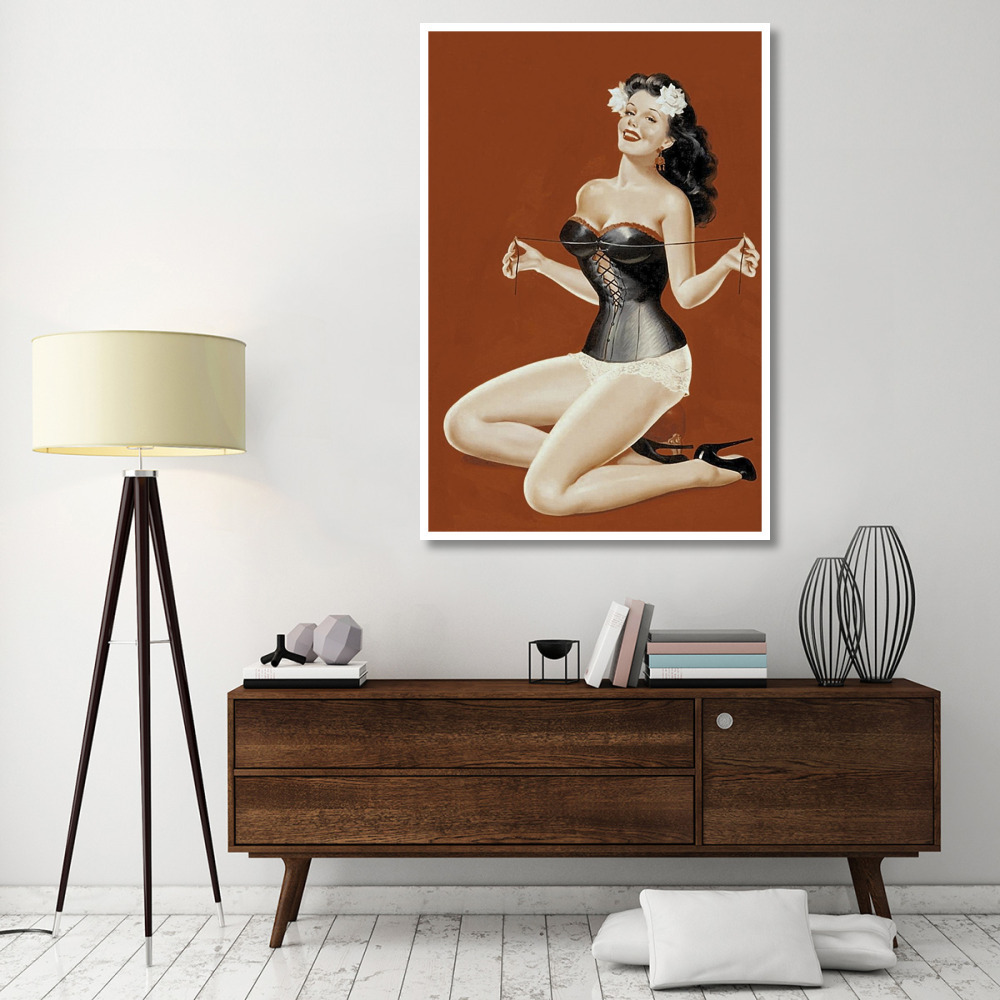 Mid-Century Pin-Ups - Lacing her bra-Paper Art-42&quotx62"