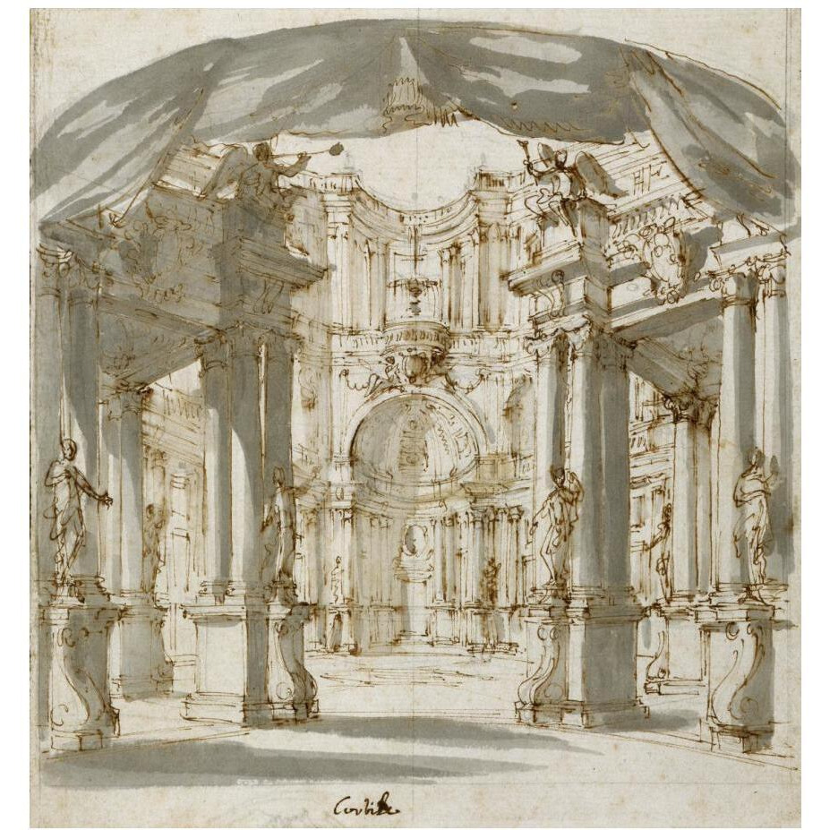 The Courtyard of a Palace Project for a Stage, 1713-Paper Art-23&quotx24"