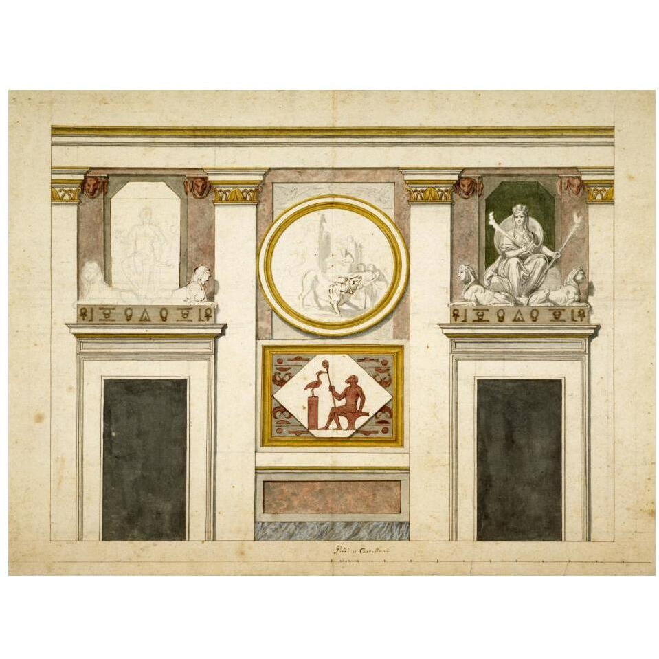 Unexecuted elevation for the Stanza Egizia at the Villa Borghese, ca. 1770-1793-Paper Art-18&quotx14"