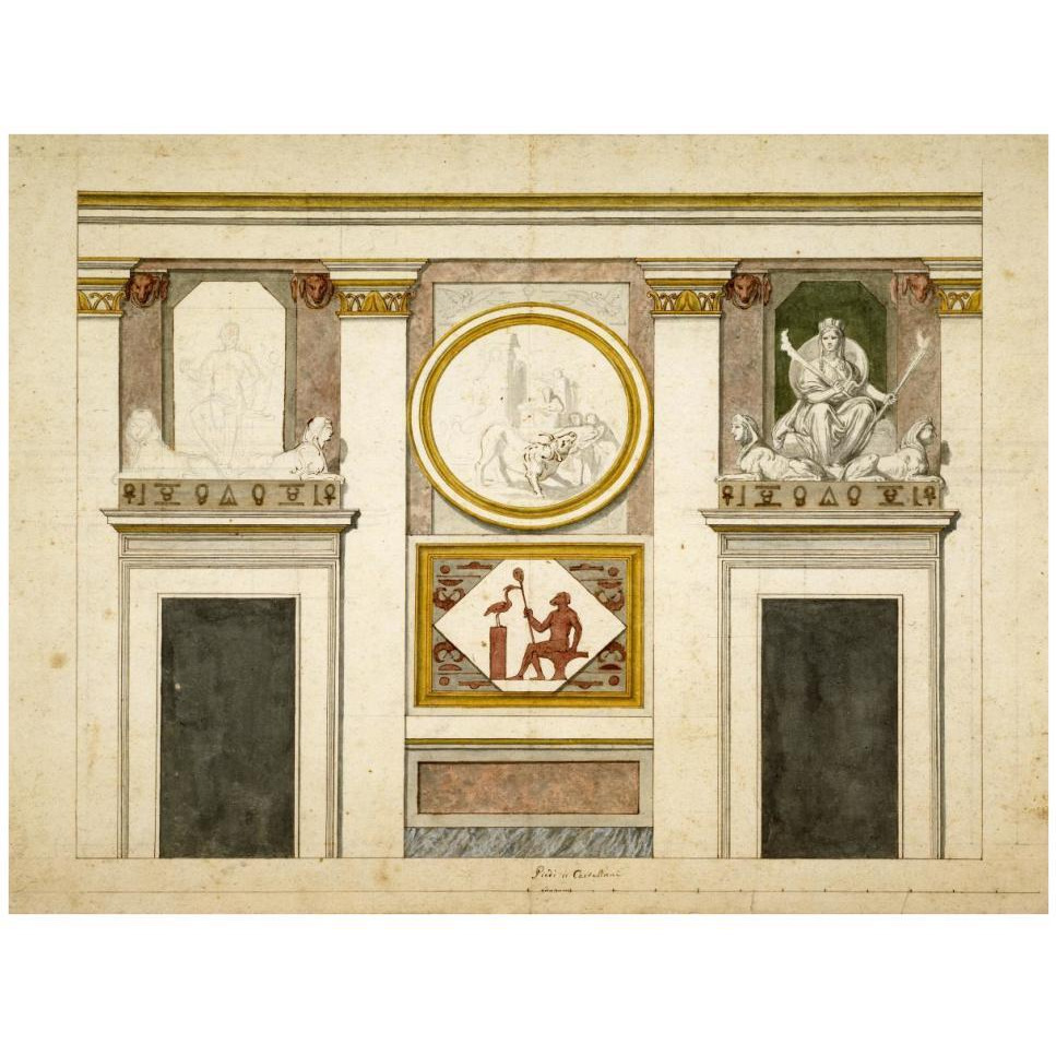 Unexecuted elevation for the Stanza Egizia at the Villa Borghese, ca. 1770-1793-Paper Art-42&quotx32"