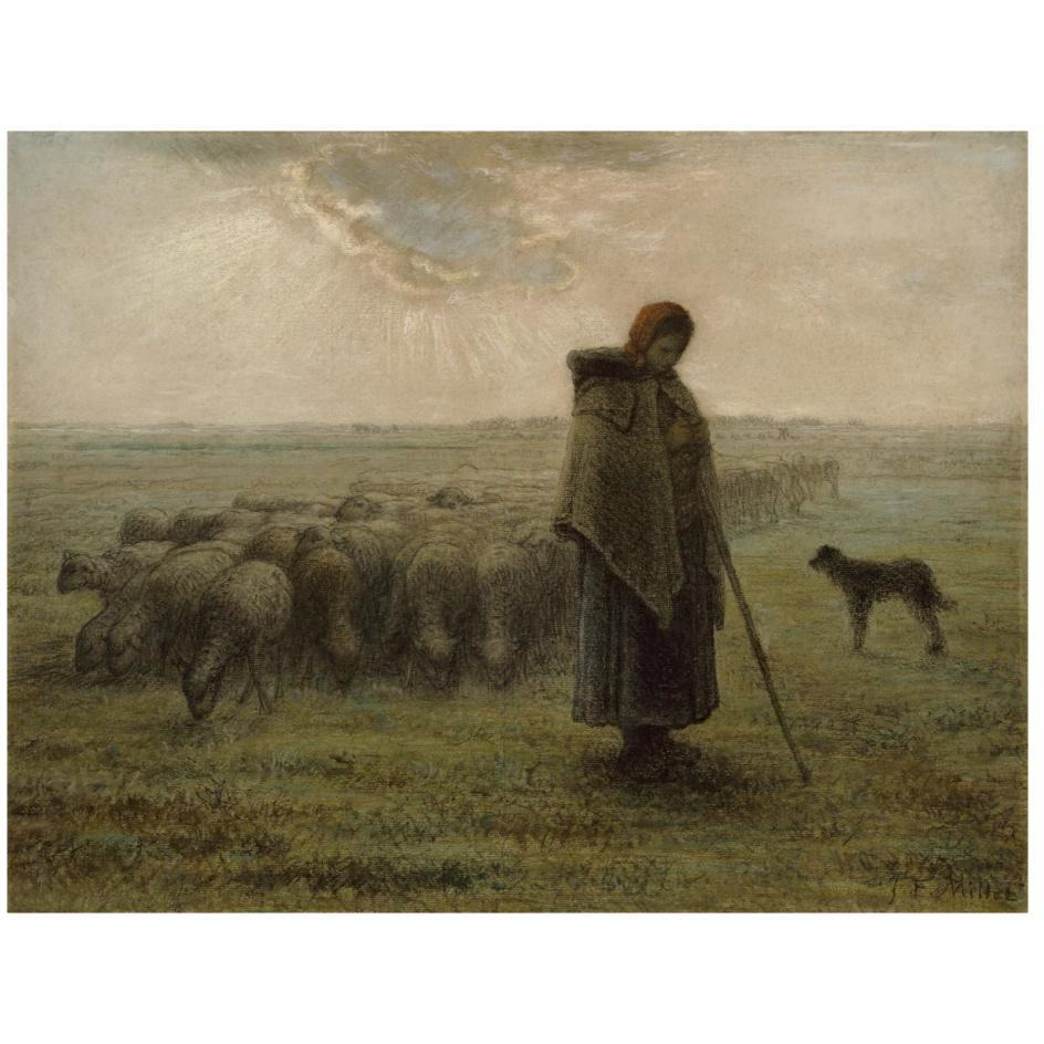 Shepherdess and Her Flock-Paper Art-26&quotx20"
