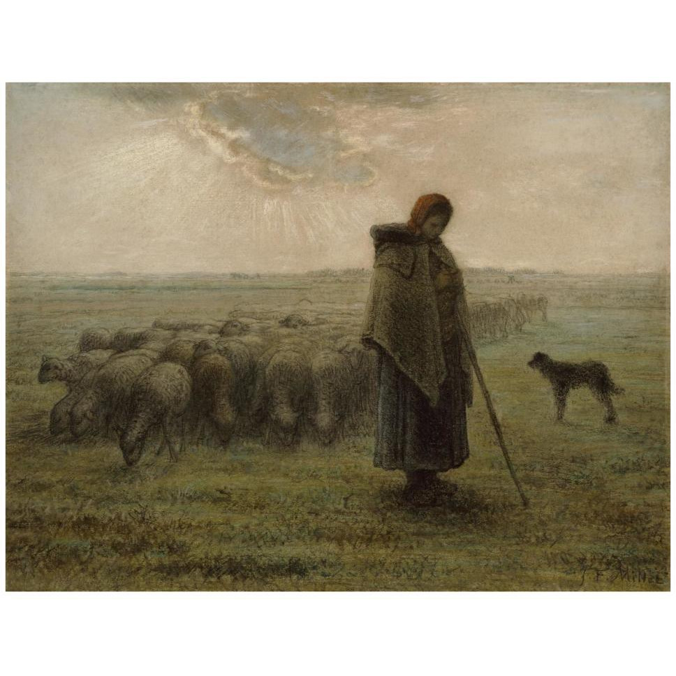 Shepherdess and Her Flock-Paper Art-42&quotx32"