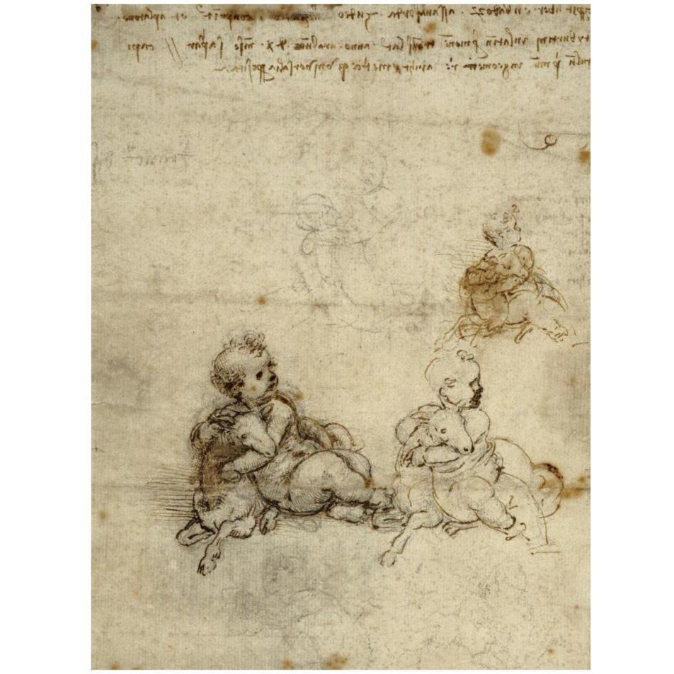 Studies for the Christ Child with a Lamb (recto)-Paper Art-26&quotx34"