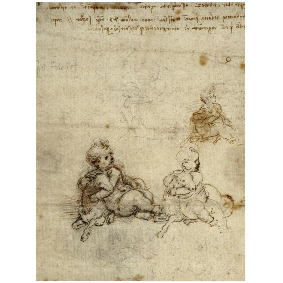 Studies for the Christ Child with a Lamb (recto)-Paper Art-32&quotx42"
