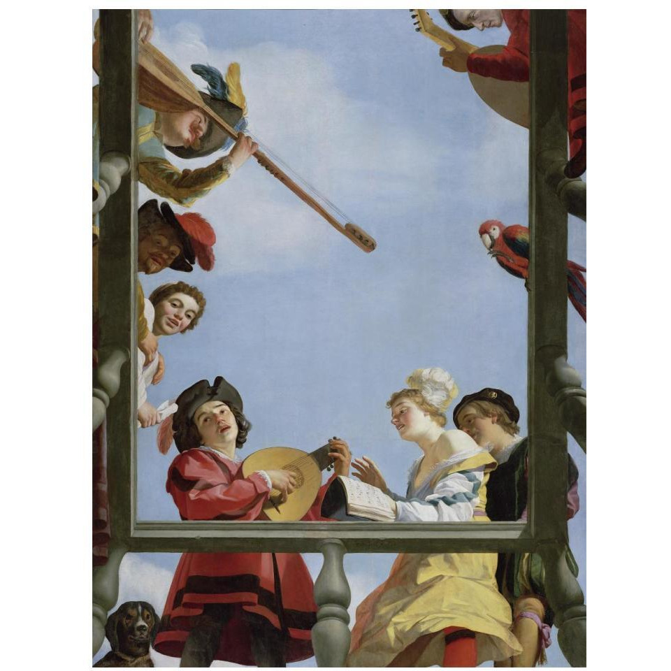 Musical Group on a Balcony-Paper Art-14&quotx18"