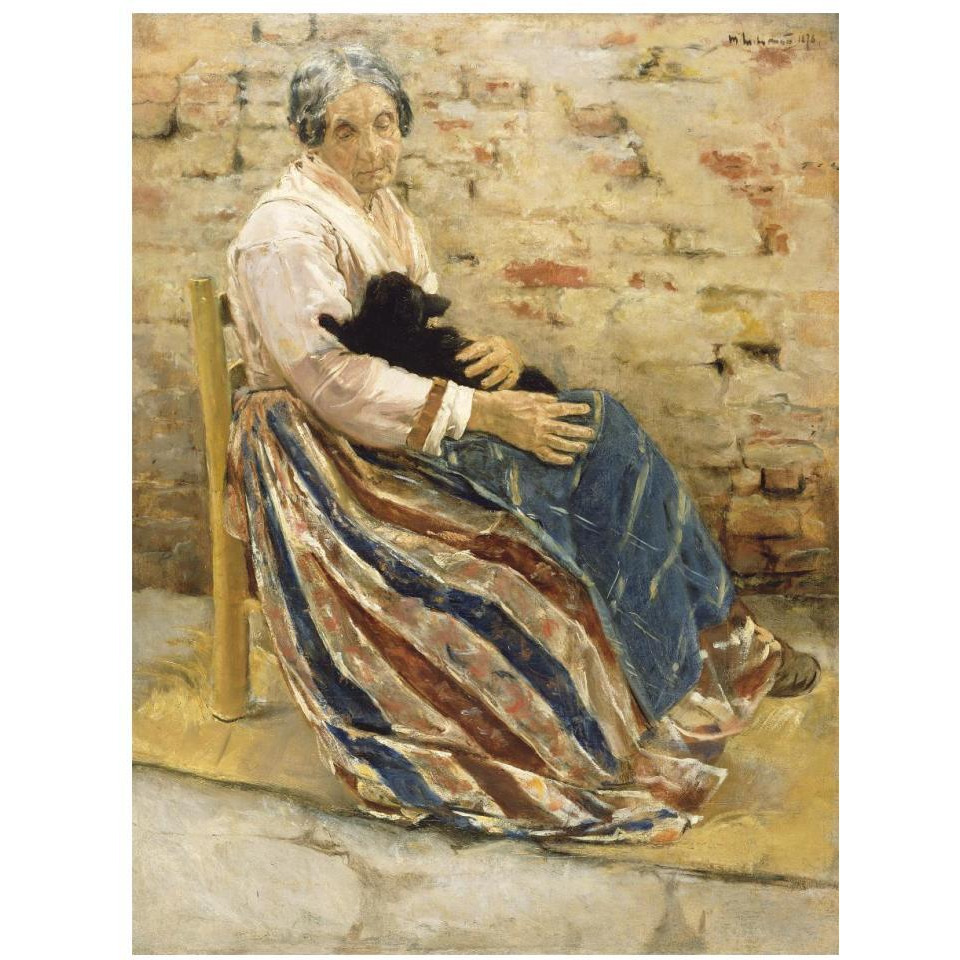 An Old Woman with Cat-Paper Art-14&quotx18"