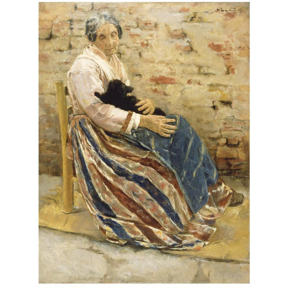An Old Woman with Cat-Paper Art-20&quotx26"