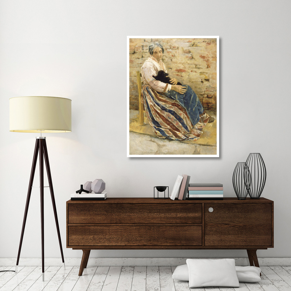 An Old Woman with Cat-Paper Art-38&quotx50"