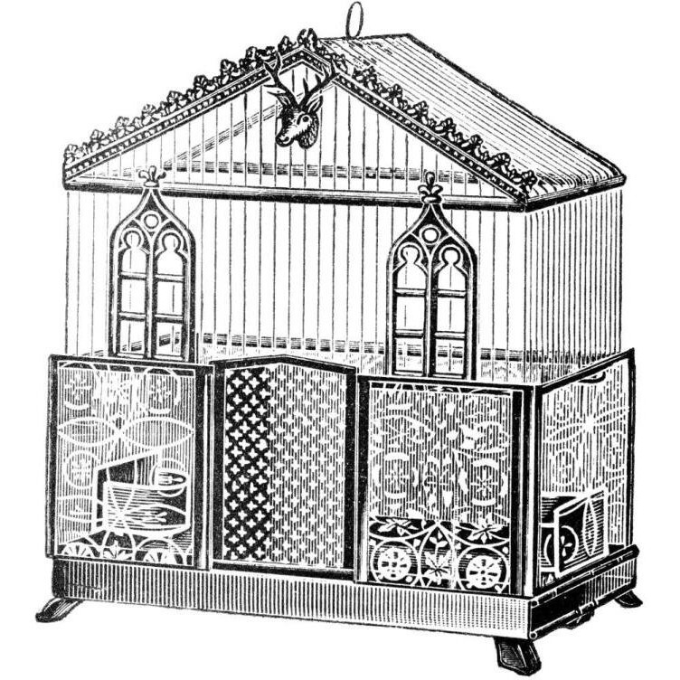 Etchings Birdcage - Peaked top, patterned base, windows and deer head detail.-Paper Art-20&quotx20"