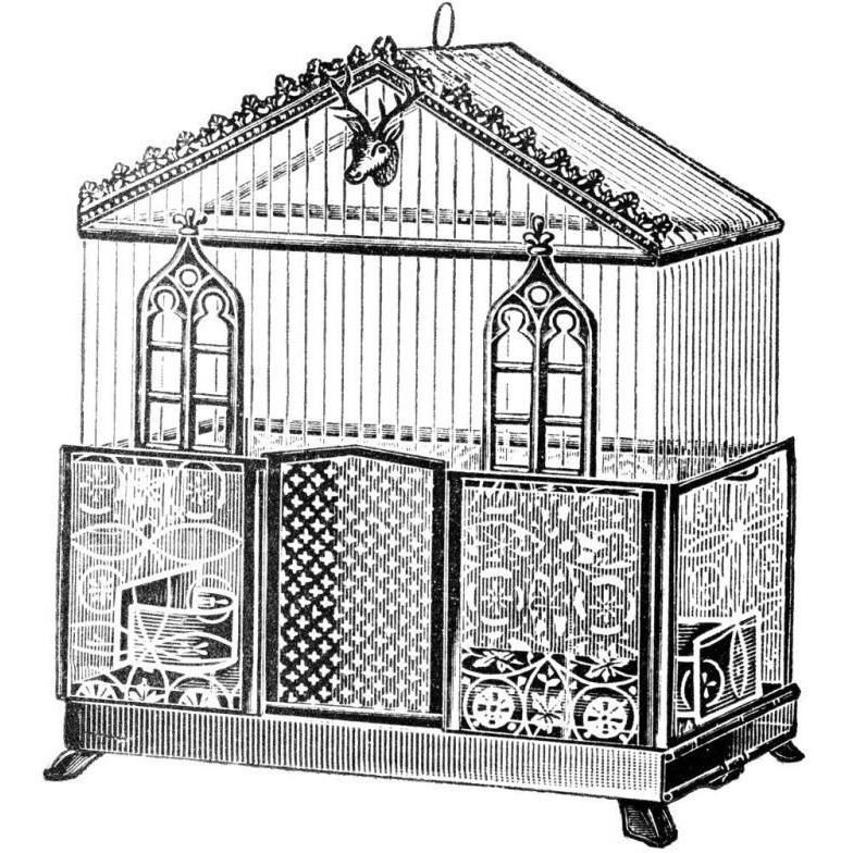 Etchings Birdcage - Peaked top, patterned base, windows and deer head detail.-Paper Art-32&quotx32"