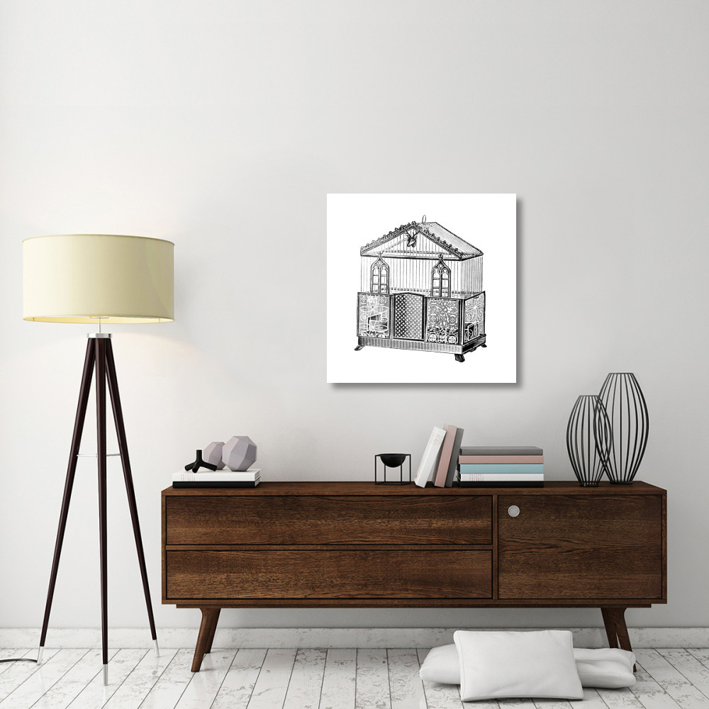 Etchings Birdcage - Peaked top, patterned base, windows and deer head detail.-Paper Art-32&quotx32"