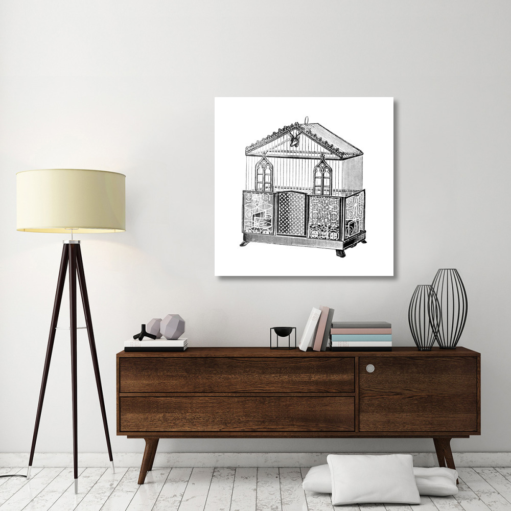 Etchings Birdcage - Peaked top, patterned base, windows and deer head detail.-Paper Art-42&quotx42"