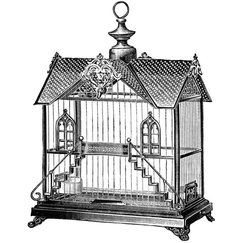 Etchings Birdcage - Victorian house with steps.-Paper Art-32&quotx32"