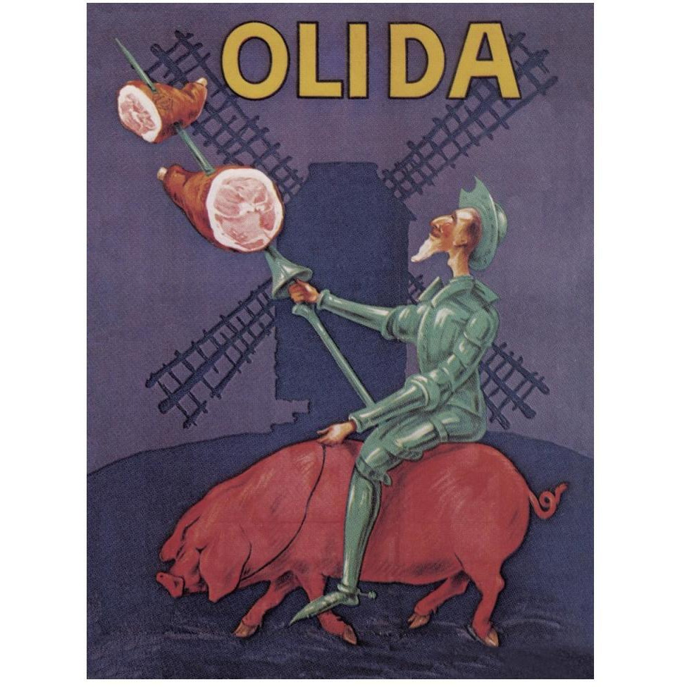 Pigs and Pork Don Quixote Riding a Pig-Paper Art-38&quotx50"