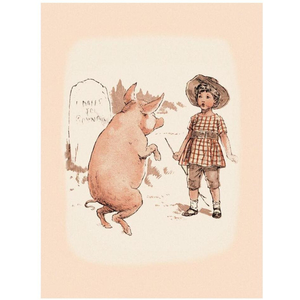 Pigs and Pork Pig on Hind Legs and Little Girl-Paper Art-14&quotx18"