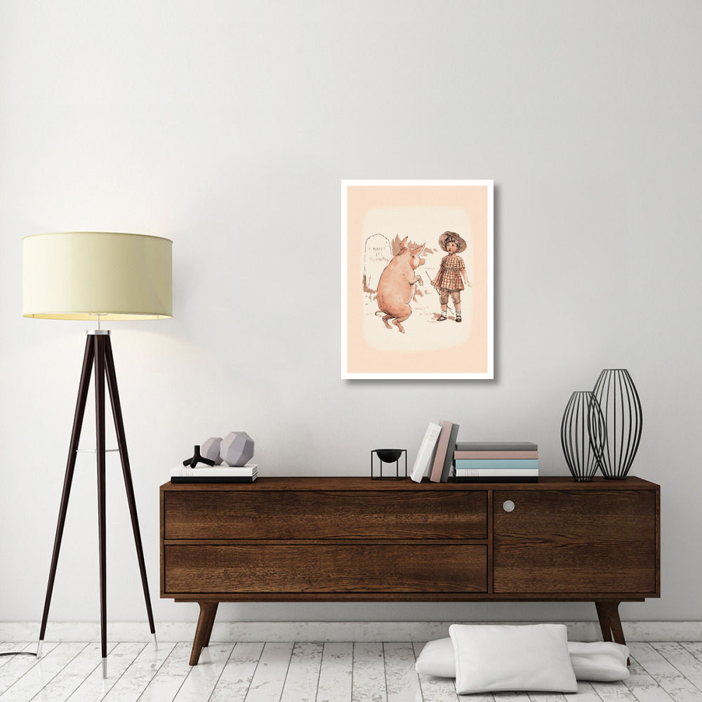 Pigs and Pork Pig on Hind Legs and Little Girl-Paper Art-26&quotx34"