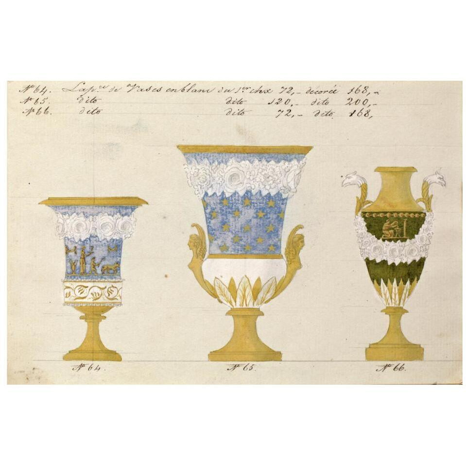 Trois vases en blanc du 1er choix, ca. 1800-1820-Paper Art-32&quotx22"
