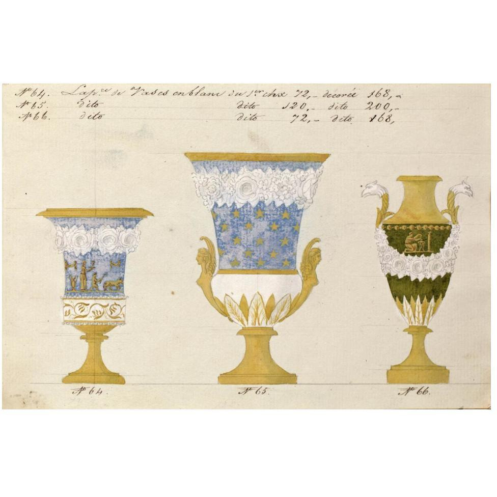Trois vases en blanc du 1er choix, ca. 1800-1820-Paper Art-50&quotx34"